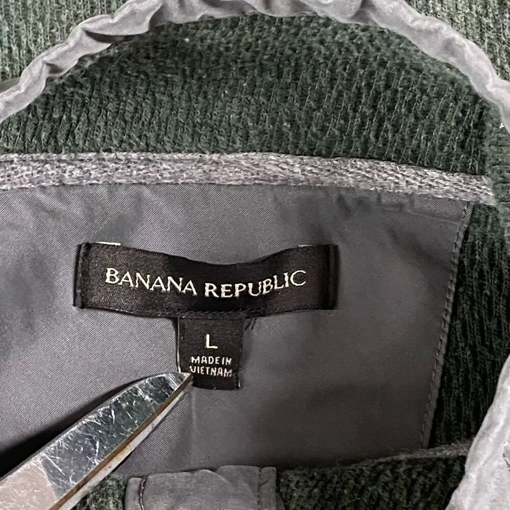 Banana Republic Men's Large Sweater Green Pocket Sleeve Waffle Knit Popover BY8